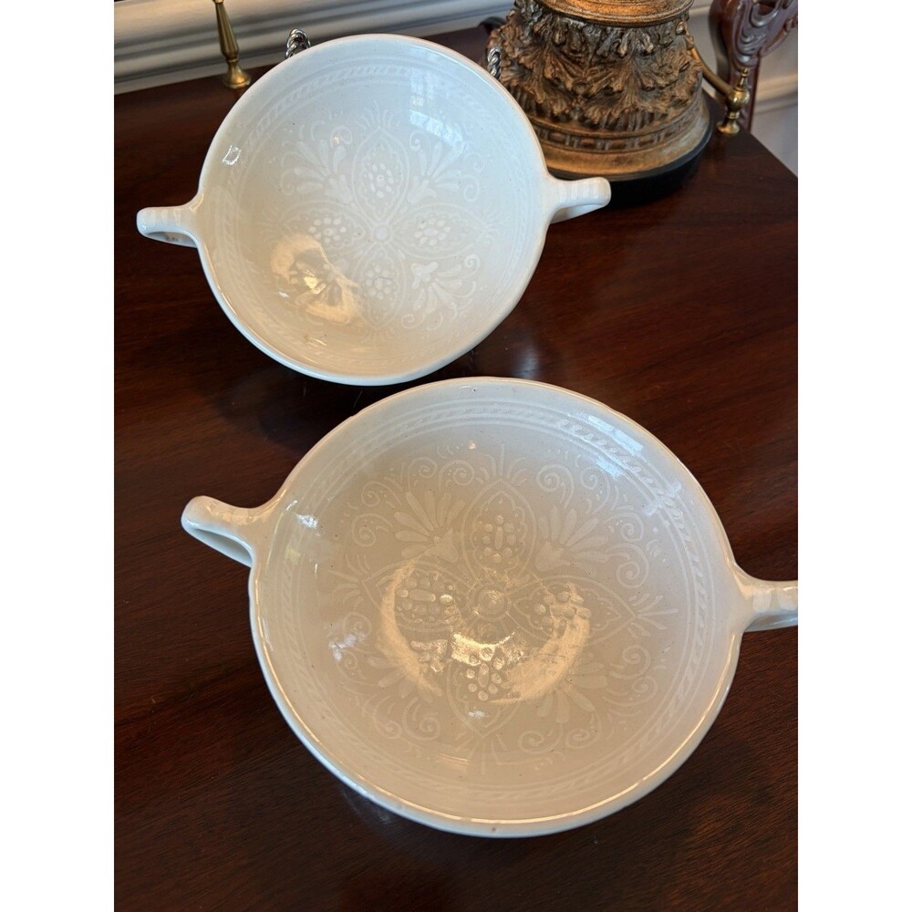 Deruta Ceramiche Two Handled Pedestal Bowl Set Light Gray Cream Handpainted VTG